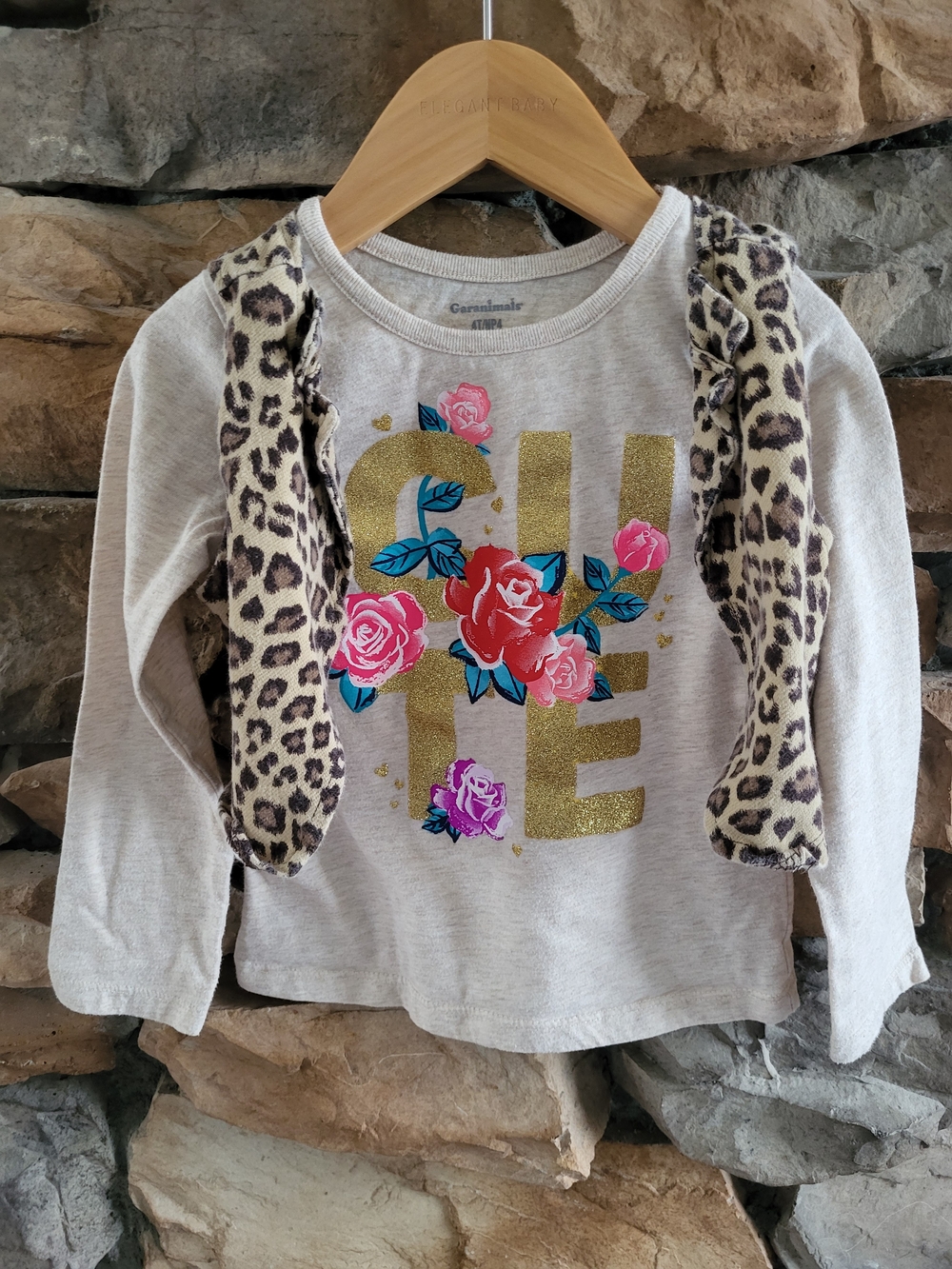 Cream Long-Sleeve Tee with Leopard Vest and Floral Gold Graphic - Picture 4 of 5